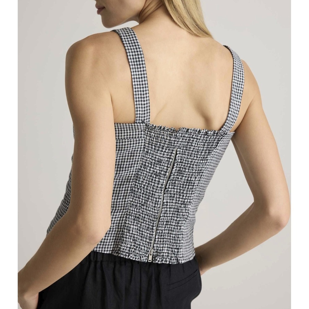 NWT Quince 100% European Linen Fitted Tank Classic Mini Gingham Women's Size XL - Picture 10 of 13